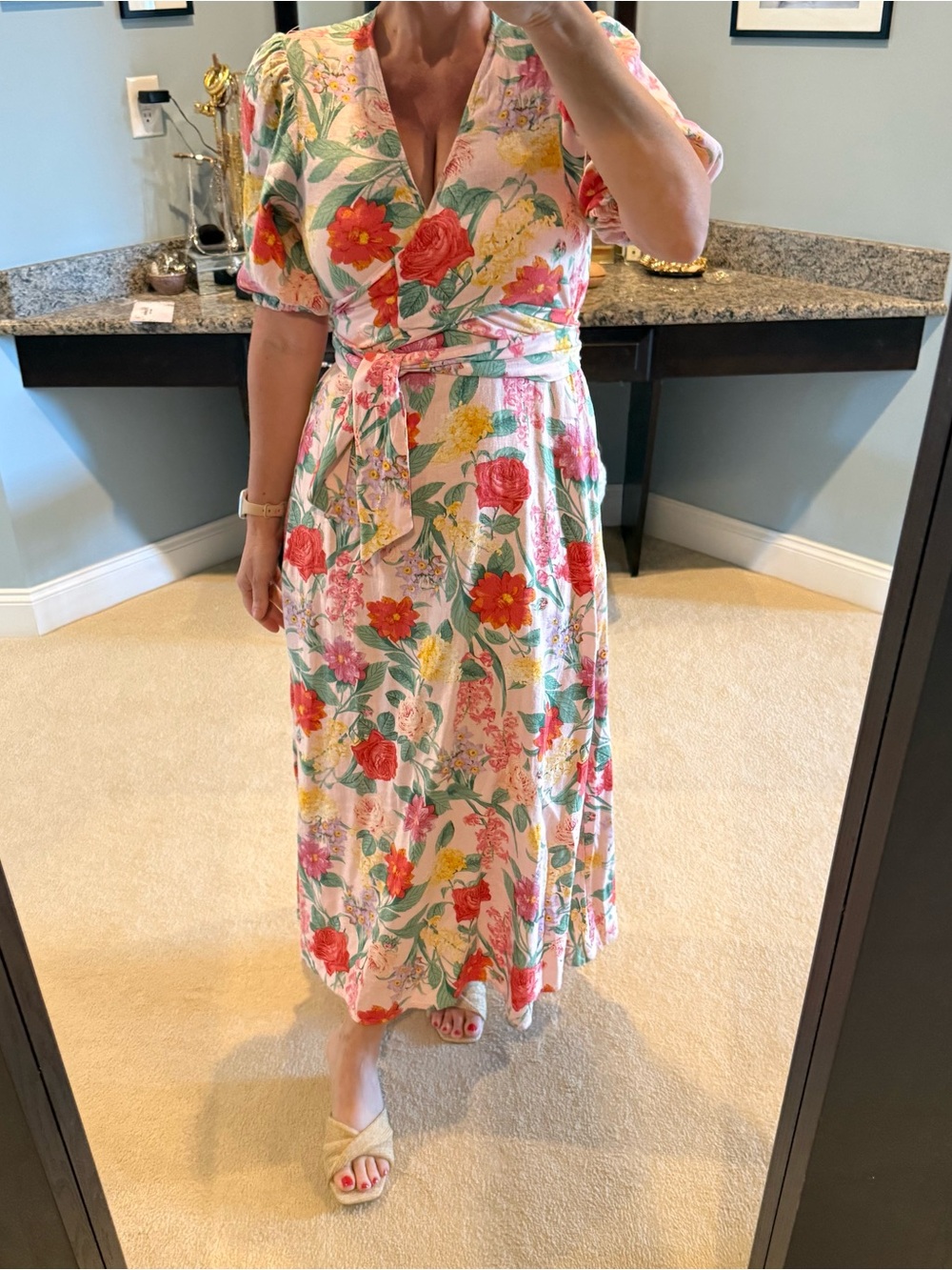 Old navy Floral Wrap Midi Dress in Pink and Red